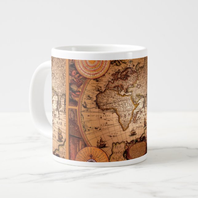 Antique Old World Map Jumbo Soup Mug (Front Left)
