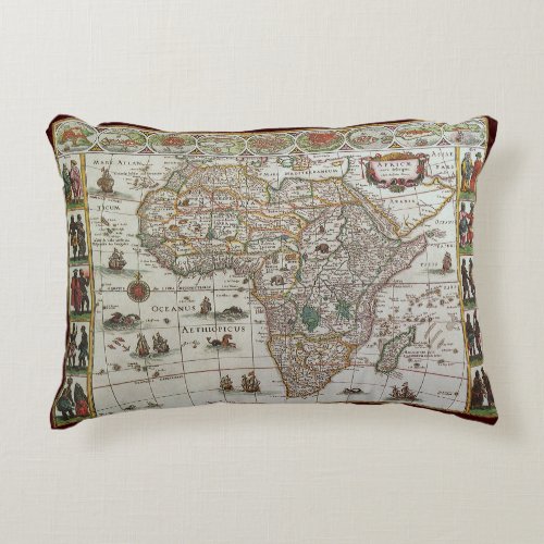 Antique Old World Map of Africa by Blaeu c1635 Accent Pillow