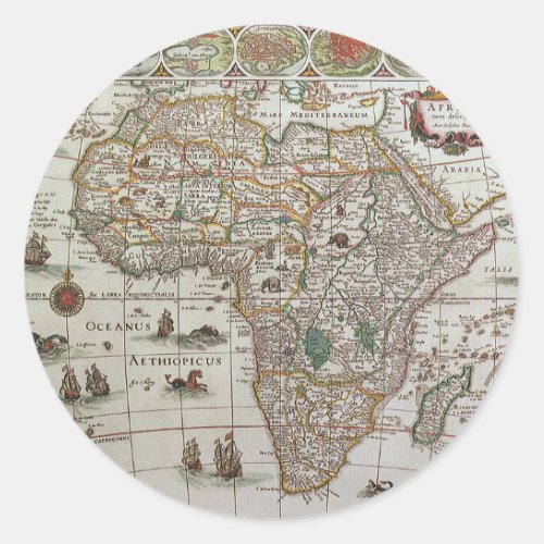 Antique Old World Map of Africa by Blaeu c1635 Classic Round Sticker