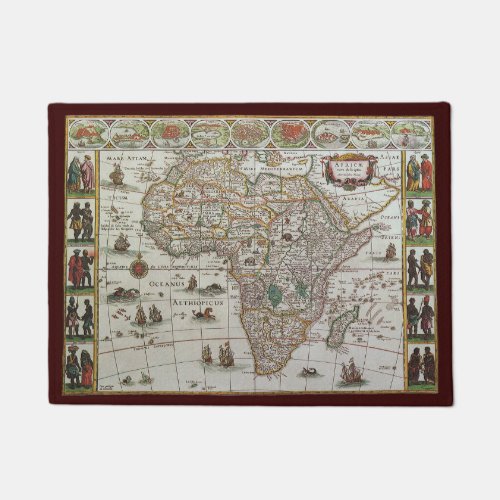Antique Old World Map of Africa by Blaeu c1635 Doormat