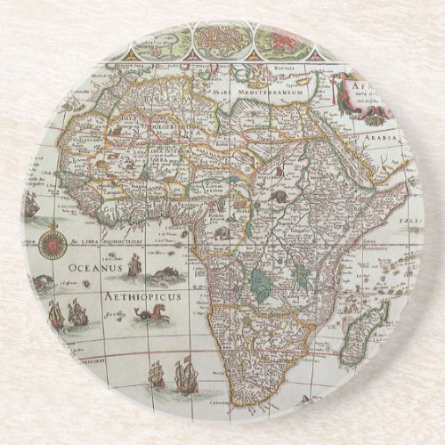 Antique Old World Map of Africa by Blaeu c1635 Drink Coaster