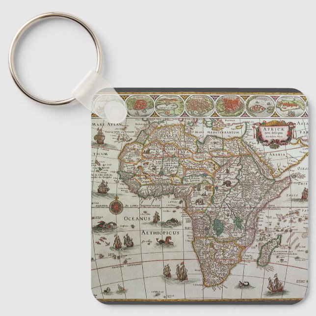 Antique Old World Map of Africa by Blaeu, c.1635 Keychain (Front)
