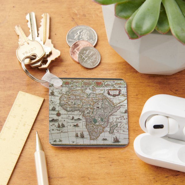 Antique Old World Map of Africa by Blaeu, c.1635 Keychain (Desk)