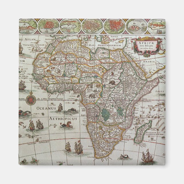Antique Old World Map of Africa by Blaeu, c.1635 Magnet (Front)