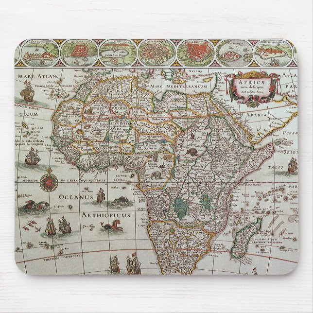 Antique Old World Map of Africa by Blaeu, c.1635 Mouse Pad (Front)