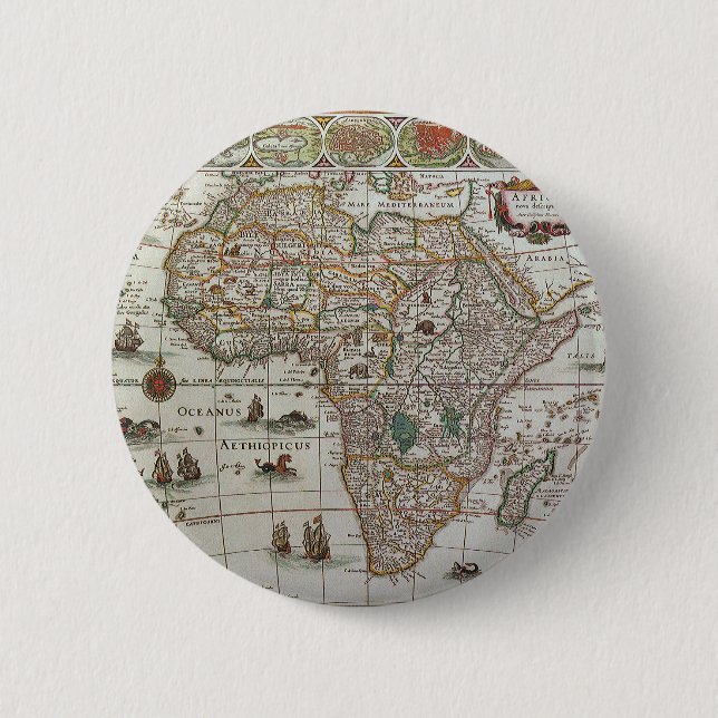 Antique Old World Map of Africa by Blaeu, c.1635 Pinback Button (Front)