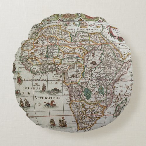 Antique Old World Map of Africa by Blaeu c1635 Round Pillow