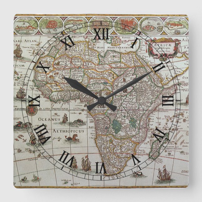 Antique Old World Map of Africa by Blaeu, c.1635 Square Wall Clock (Front)