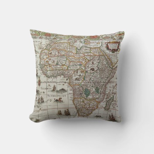 Antique Old World Map of Africa by Blaeu c1635 Throw Pillow