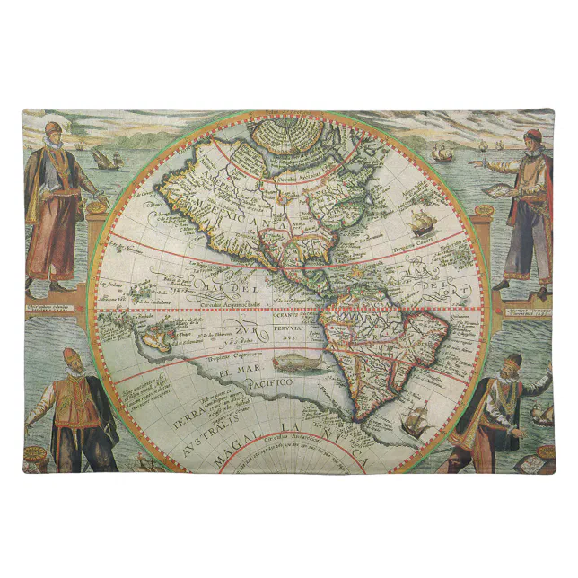Antique Old World Map of the Americas, 1597 Cloth Placemat Zazzle