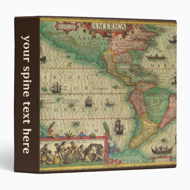 Antique Old World Map of the Americas by Hondius 3 Ring Binder (Front/Spine)