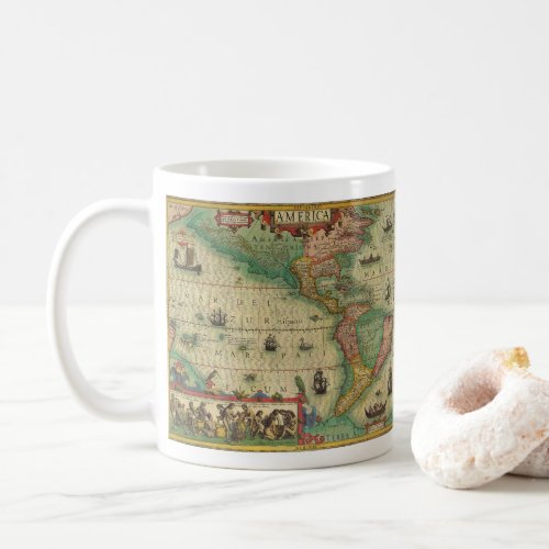 Antique Old World Map of the Americas by Hondius Coffee Mug