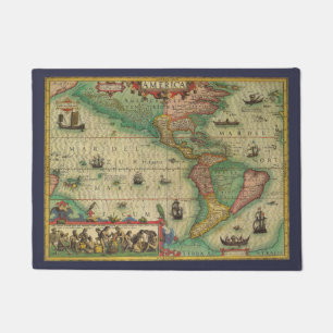 Antique Old World Map of the Americas by Hondius Doormat