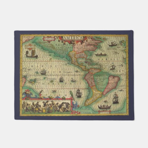 Antique Old World Map of the Americas by Hondius Doormat