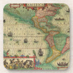 Antique Old World Map of the Americas by Hondius Drink Coaster