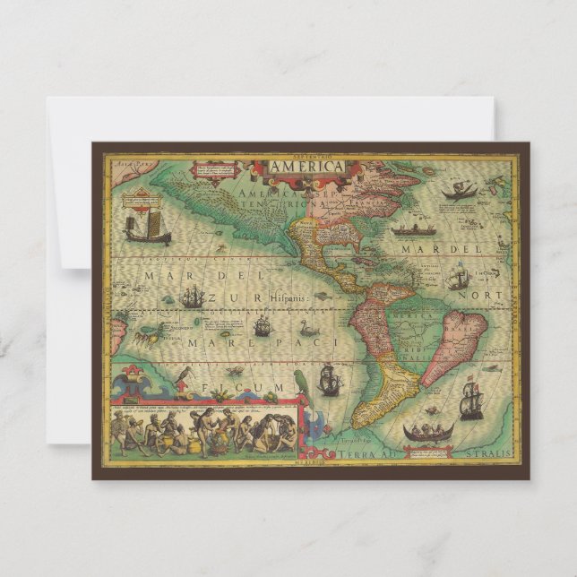 Antique Old World Map of the Americas by Hondius Invitation (Front)