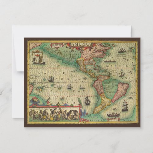 Antique Old World Map of the Americas by Hondius Invitation