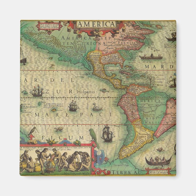 Antique Old World Map of the Americas by Hondius Magnet (Front)