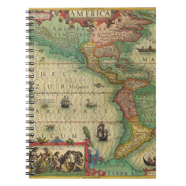 Antique Old World Map of the Americas by Hondius Notebook (Front)