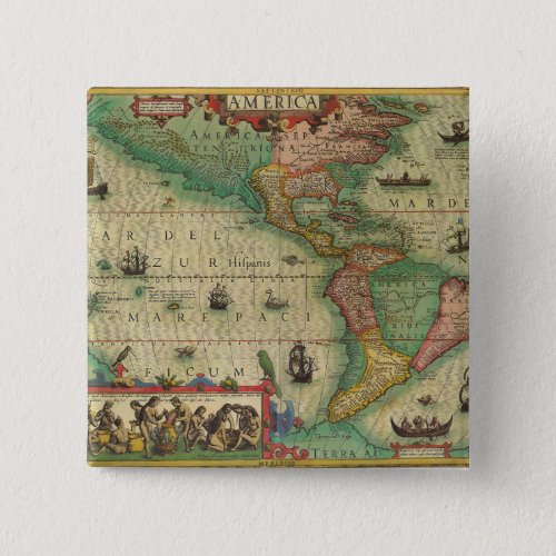 Antique Old World Map of the Americas by Hondius Pinback Button