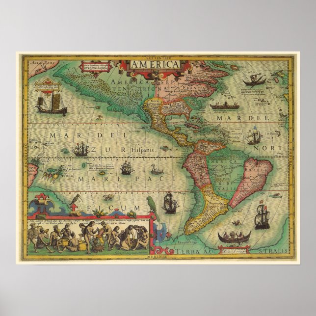 Antique Old World Map of the Americas by Hondius Poster (Front)