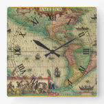 Antique Old World Map of the Americas by Hondius Square Wall Clock