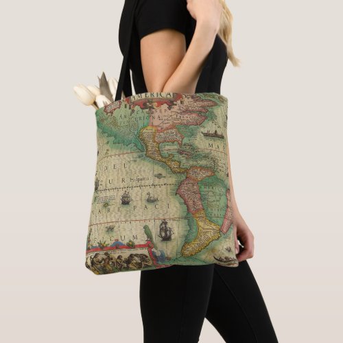 Antique Old World Map of the Americas by Hondius Tote Bag