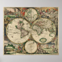 Antique Old World Map of the World Poster