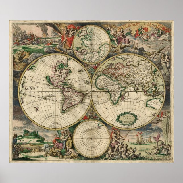 Antique Old World Map of the World Poster (Front)