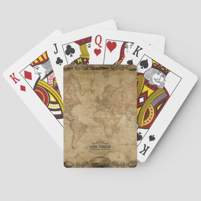 Antique Old World Map on Playing Cards (Back)