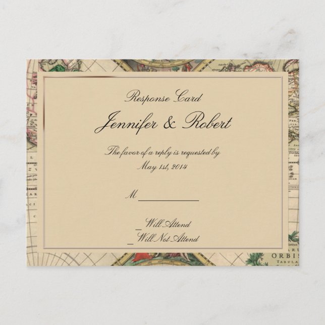 Antique Old World Map RSVP Postcard (Front)