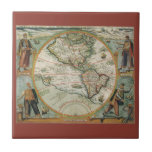Antique Old World Map the Americas, Theodor de Bry Ceramic Tile