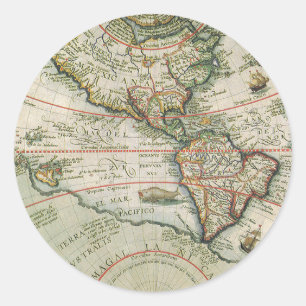 Antique Old World Map the Americas, Theodor de Bry Classic Round Sticker