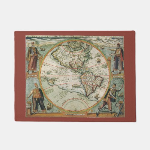 Antique Old World Map the Americas Theodor de Bry Doormat