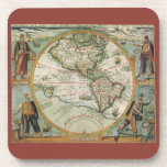 Antique Old World Map the Americas, Theodor de Bry Drink Coaster