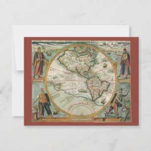 Antique Old World Map the Americas, Theodor de Bry Invitation