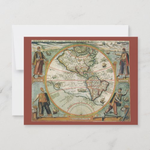 Antique Old World Map the Americas Theodor de Bry Invitation