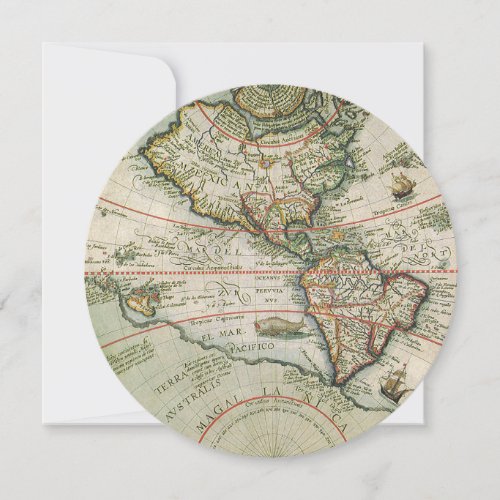 Antique Old World Map the Americas Theodor de Bry Invitation