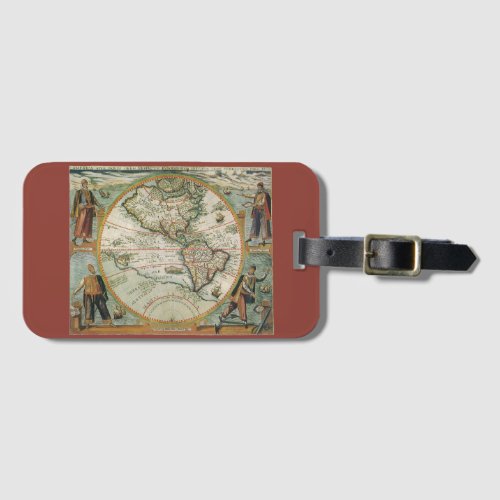 Antique Old World Map the Americas Theodor de Bry Luggage Tag