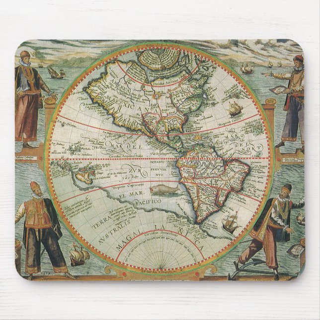 Antique Old World Map the Americas, Theodor de Bry Mouse Pad (Front)