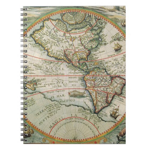 Antique Old World Map the Americas Theodor de Bry Notebook