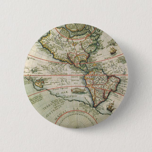 Antique Old World Map the Americas, Theodor de Bry Pinback Button (Front)