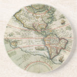 Antique Old World Map the Americas, Theodor de Bry Sandstone Coaster