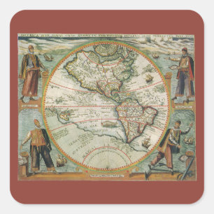 Antique Old World Map the Americas, Theodor de Bry Square Sticker
