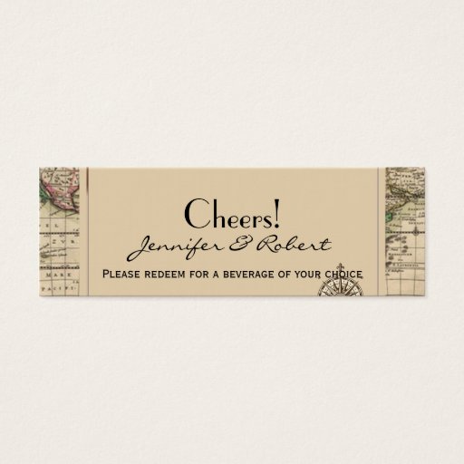 Customizable Antique Old World Map Wedding Drink Tickets Business Card Template