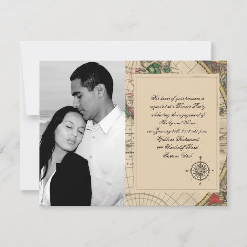 Antique Old World Map Wedding Engagement Invites
