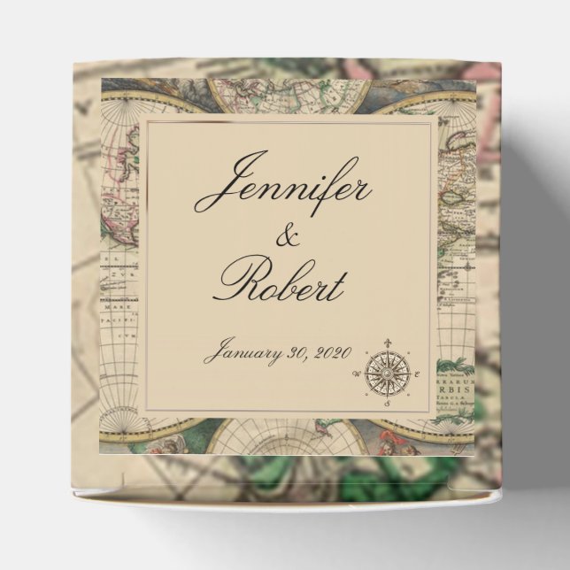 Antique Old World Map Wedding Favor Box (Top)