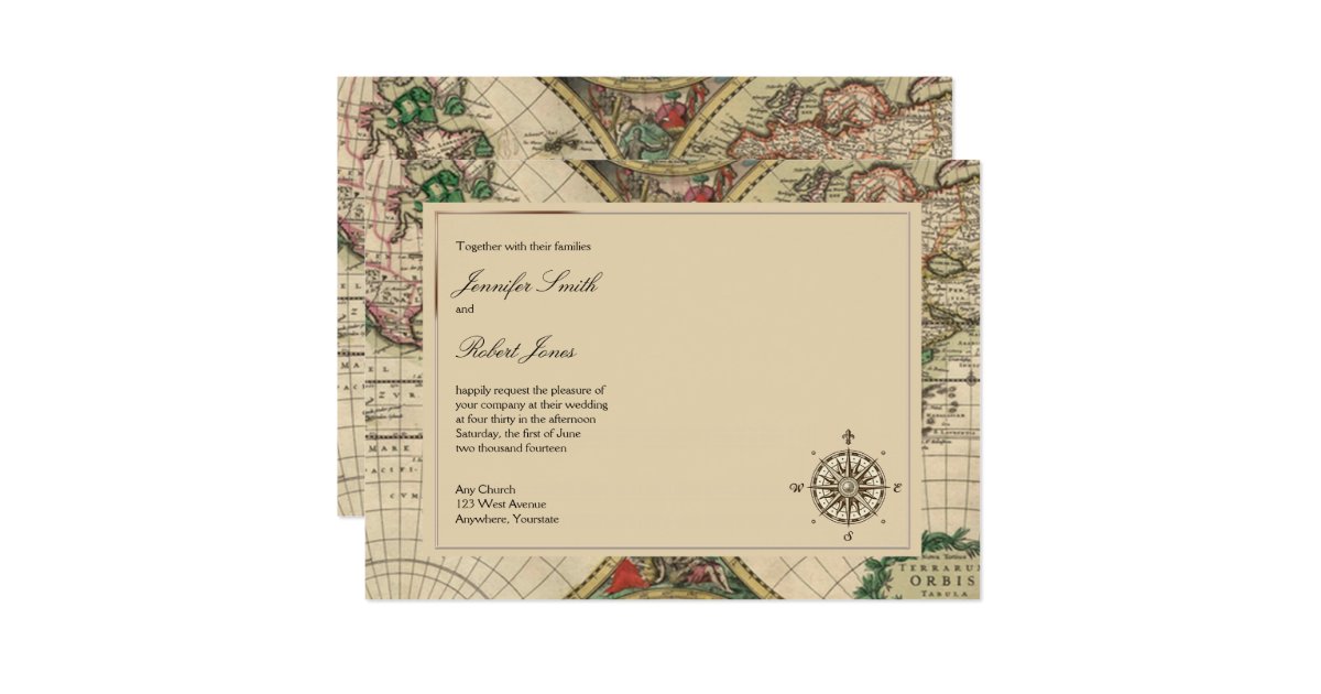 Vintage Map Wedding Invitations 2