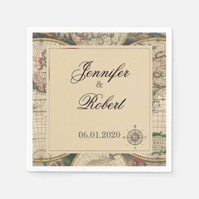 Antique Old World Map Wedding Napkin (Front)