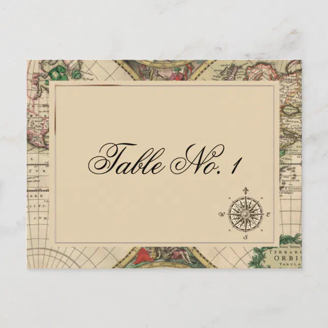 Antique Old World Map Wedding Table Number | Zazzle